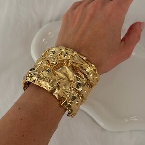 & Other Stories Gold-Tone Sculptural Cuff Bracelet | Statement Wide Cuff